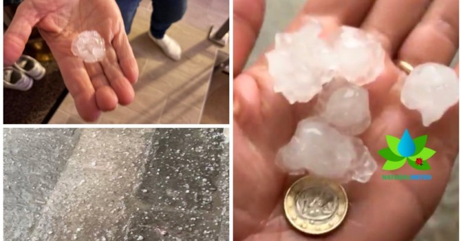 Dall'alto in senso orario i chicchi di grandine caduti al Sacro Monte (foto Livio Lonati) e a Leggiuno (foto NaturalMeteo) Dall'alto in senso orario i chicchi di grandine caduti al Sacro Monte (foto Livio Lonati) e a Leggiuno (foto NaturalMeteo)