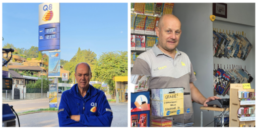 Da sinistra: Maurizio Malnati, storico gestore del Q8 di via Sanvito, e Stefano Roselli, titolare dell'Eni Station della stessa via Da sinistra: Maurizio Malnati, storico gestore del Q8 di via Sanvito, e Stefano Roselli, titolare dell'Eni Station della stessa via
