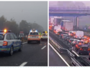 A sinistra: i soccorsi ad Origgio. A destra: auto in coda a Castronno