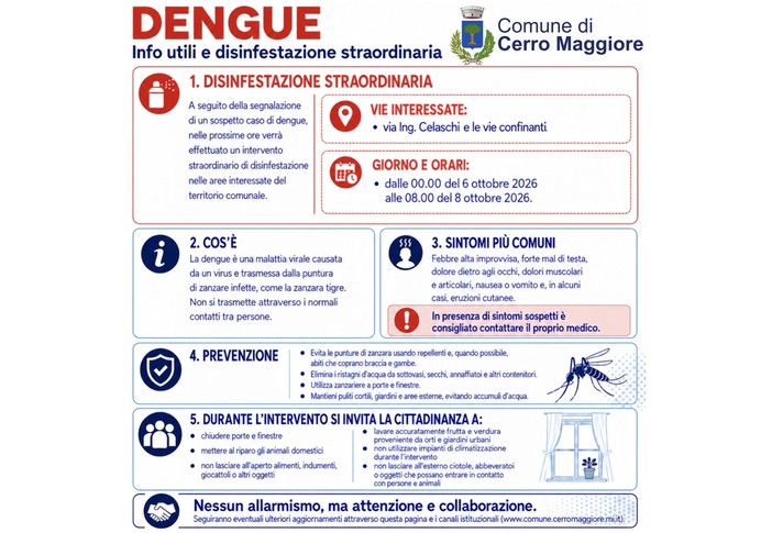 Sospetto caso di Dengue: disinfestazione a Legnano, San Vittore Olona e Cerro Maggiore