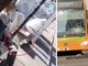A sinistra: l'uomo che urina seduto sulla panchina in via Casula. A destra: la persona a terra che blocca l'autobus in via Morosini A sinistra: l'uomo che urina seduto sulla panchina in via Casula. A destra: la persona a terra che blocca l'autobus in via Morosini