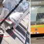A sinistra: l'uomo che urina seduto sulla panchina in via Casula. A destra: la persona a terra che blocca l'autobus in via Morosini A sinistra: l'uomo che urina seduto sulla panchina in via Casula. A destra: la persona a terra che blocca l'autobus in via Morosini