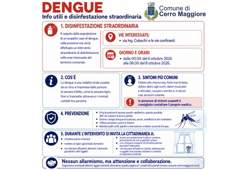 Sospetto caso di Dengue: disinfestazione a Legnano, San Vittore Olona e Cerro Maggiore Sospetto caso di Dengue: disinfestazione a Legnano, San Vittore Olona e Cerro Maggiore