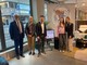 La presentazione della tre giorni di pattinaggio varesina a "Divani &amp; Divani by Natuzzi": da sinistra Paolo Tesini, Maria Donati, Matteo Cesarini, Ginevra e Giuditta Negrello