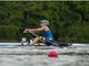 L'atleta finlandese mentre si allena sulle acque del lago di Varese