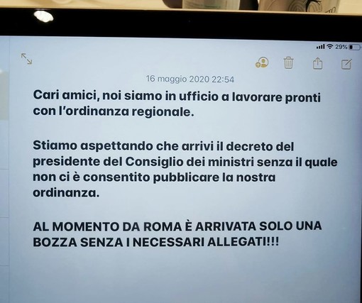 Il messaggio postato da Fontana, con le parole scritte sul suo pc e indirizzate a Roma, prima dell'accordo raggiunto nella notte