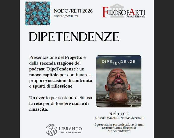Dipetendenze: le storie della rinascita arrivano da Librando con Filosofarti Dipetendenze: le storie della rinascita arrivano da Librando con Filosofarti