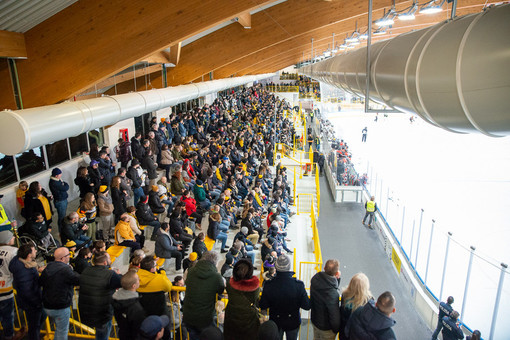 Sabato all'Acinque Ice Arena un muro giallonero accoglierà Varese e Pergine per gara 1 della semifinale (Photosport &amp; More)