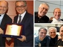 A sinistra Ferretto Ferretti con Beppe Marotta. Sopra a destra è con Ancelotti e il preparatore del Real, più in basso con Alex Del Piero e il mister del Parma Fabio Pecchia