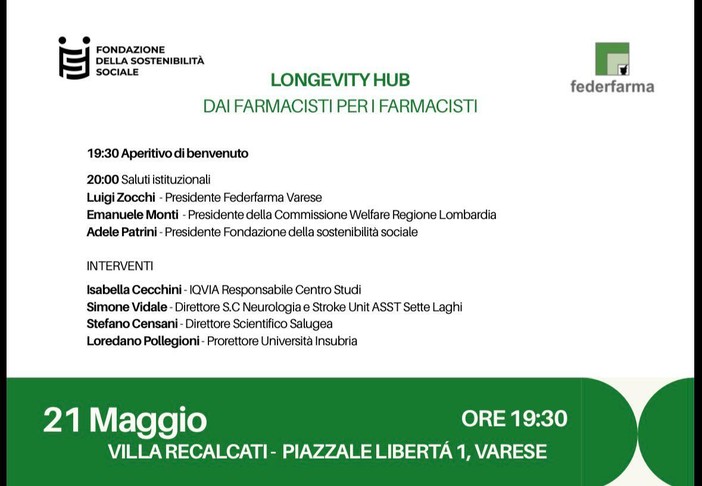 A Varese il convegno “Longevity Hub - Dai farmacisti per i farmacisti” A Varese il convegno “Longevity Hub - Dai farmacisti per i farmacisti”