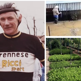 Luigi con i colori della sua Crennese, nel pieno dell'alluvione del 1998 e poi il suo orto magico