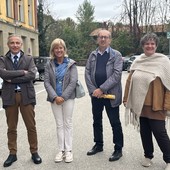 Mirella Cerini con il presidente Liuc Comerio, la vicesindaco Borroni e l'assessore Caldiroli alla presentazione del progetto Move On