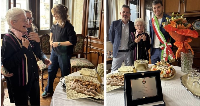 Maria Pozzi festeggiata in famiglia e con il vicesindaco Folegani e il consigliere Geminiani Maria Pozzi festeggiata in famiglia e con il vicesindaco Folegani e il consigliere Geminiani