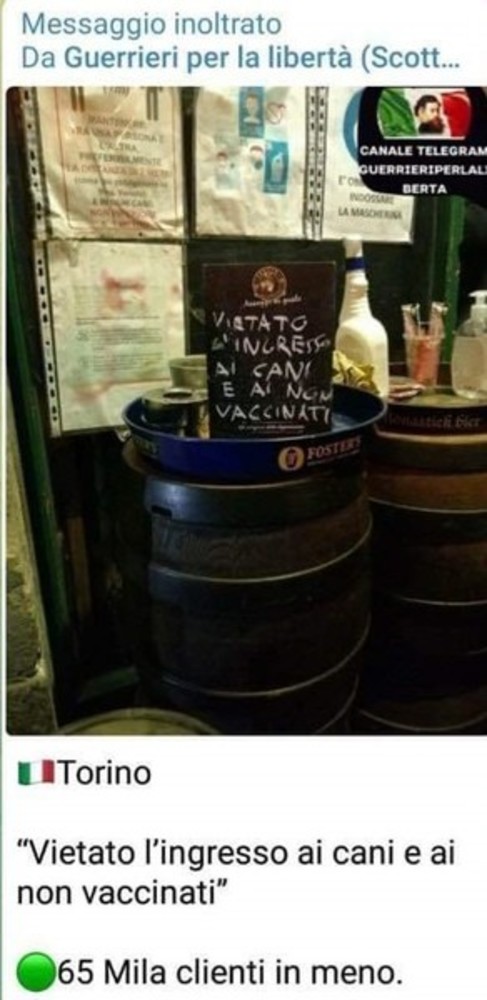 Minacce e auguri di fallimento dopo la diffusione di una foto sul tema vaccini per una birreria di Torino
