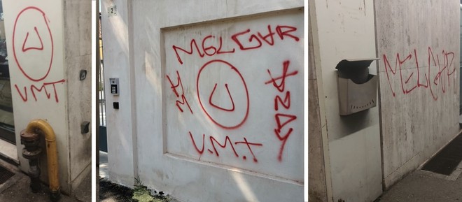 Al centro il muro dell'ex macello, a lato quelli del palazzo (già ripuliti)