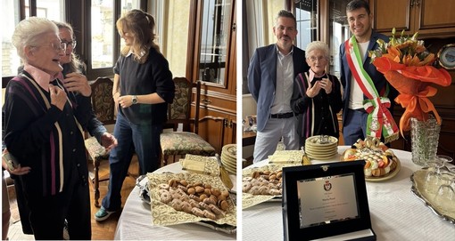 Maria Pozzi festeggiata in famiglia e con il vicesindaco Folegani e il consigliere Geminiani