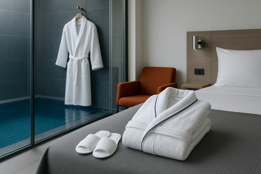 Nella camera e nell’area wellness, gli accappatoi hotel completano un’idea di ospitalità più attenta e coerente