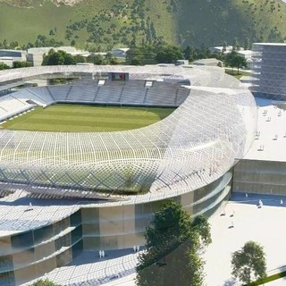 Il rendering del progetto stadio presentato nel 2023 da Aurora insieme al Varese