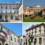 In alto a sinistra Villa Recalcati, sede della Provincia. Poi, in senso orario, i comuni di Varese, Busto Arsizio e Gallarate