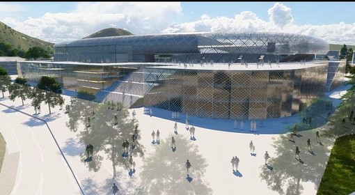 Il rendering del nuovo stadio presentato ieri al Palace Hotel