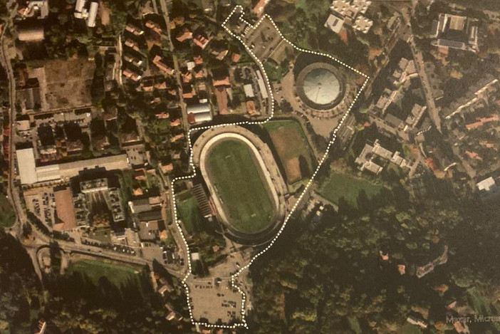 L'area del nuovo stadio calata in un comparto che riguarda anche il palazzetto così come disegnata dalla VAS (Valutazione Ambientale Strategica) nel Documento di Piano del nuovo PGT