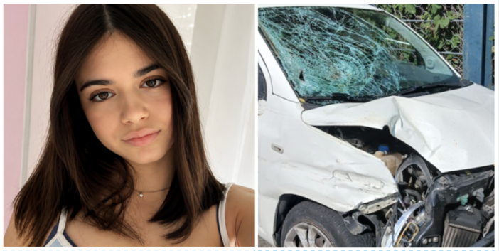 Sara Vetrano e il mezzo dopo l'incidente