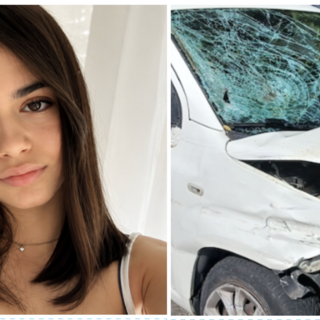 Sara Vetrano e il mezzo dopo l'incidente