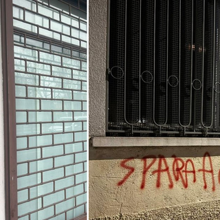 La scritta minacciosa sulle sedi di Pd (a sinistra) e Lega di Busto