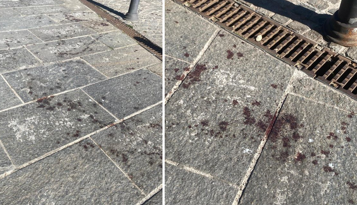 Busto, macchie di sangue in piazza Vittorio Emanuele