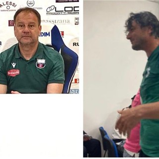 Spilli e il varesino Contini, tecnico del Desenzano bagnato di spumante dal suo staff dopo la vittoria dei playoff