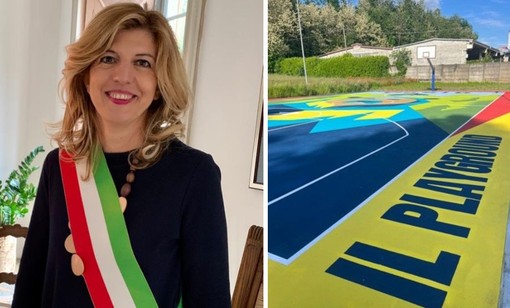 Emanuela Quintiglio, sindaco di Viggiù, e il playground di via Cassani nella frazione di Baraggia Emanuela Quintiglio, sindaco di Viggiù, e il playground di via Cassani nella frazione di Baraggia