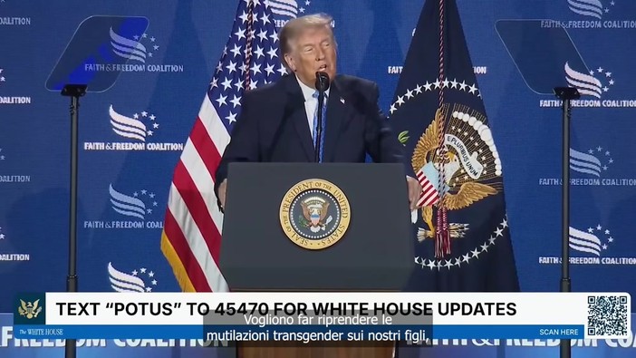 Trump: "I Democratici vogliono le mutilazioni transgender e la guerra contro i cristiani" Trump: "I Democratici vogliono le mutilazioni transgender e la guerra contro i cristiani"