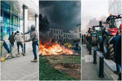 Scontri a Bruxelles, agricoltori in piazza: pietre contro il Parlamento europeo