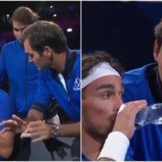 Fognini si lamenta, Federer e Nadal diventano allenatori: la scena iconica in Laver Cup Fognini si lamenta, Federer e Nadal diventano allenatori: la scena iconica in Laver Cup
